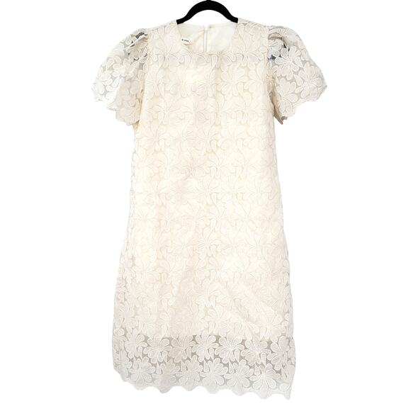 TheOpen Product Dresses & Skirts - TheOpen Product Ivory Floral Applique Short Sleeve Shift Dress Women Sz S/M